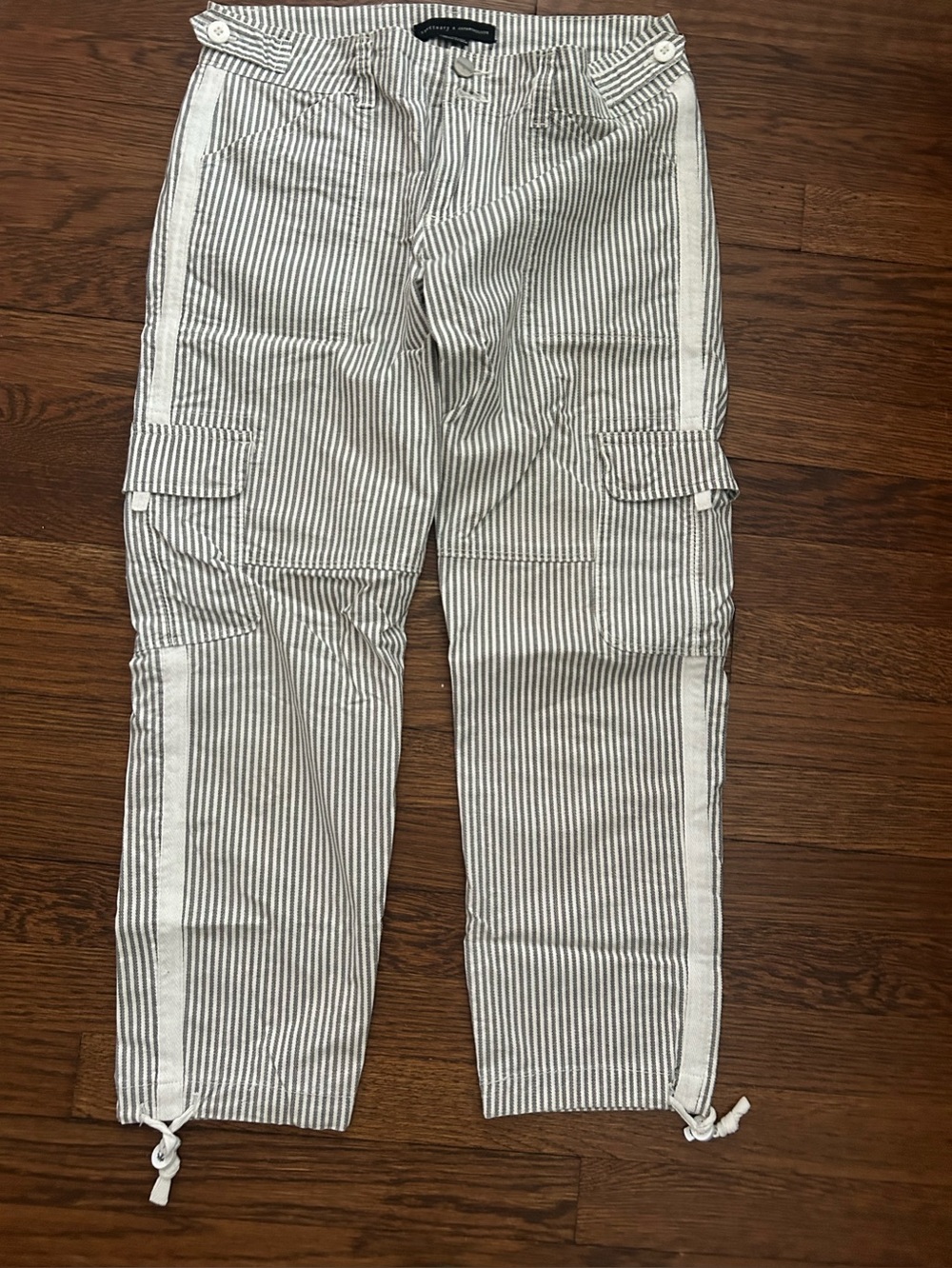 Sanctuary x Anthropologie Striped Cargo Pants White & Gray Utility Style